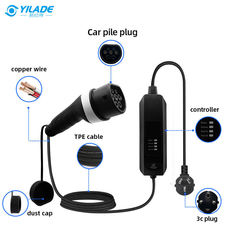 Portable EV Charger EVSE Level 2 Type 2 Charger Cable for Electric Vehicle