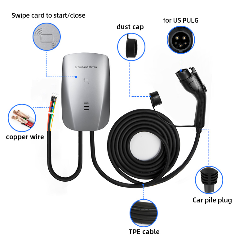 European Standards 1 Phase Current Switching 32A AC EV Charger Type2 Wallbox 7KW Electric Car EV Charging Station