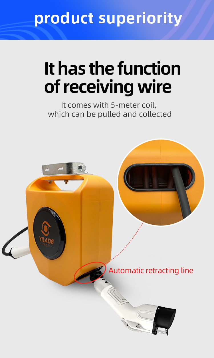 Retractable Charge Cable Type 2 to Type 1 3.5KW to 7KW Electric Car Charging Cable Reel