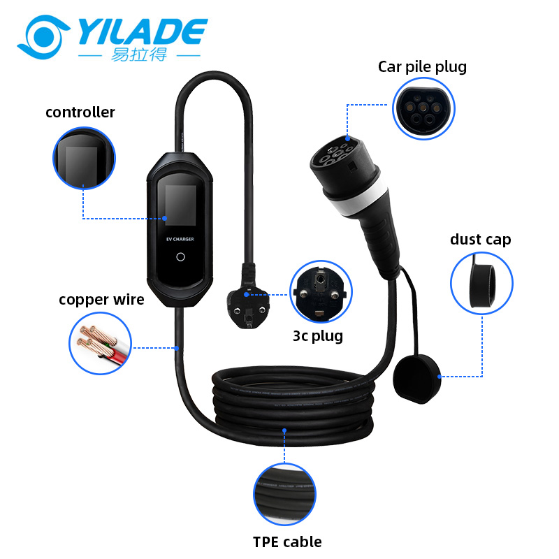 EV Portable Charger Type 2 GBT Type 1 J1772 Charger Cable WallBox 7KW 8A 10A 13A 16A 32A Adjustable Current 5M Car Fast Charger
