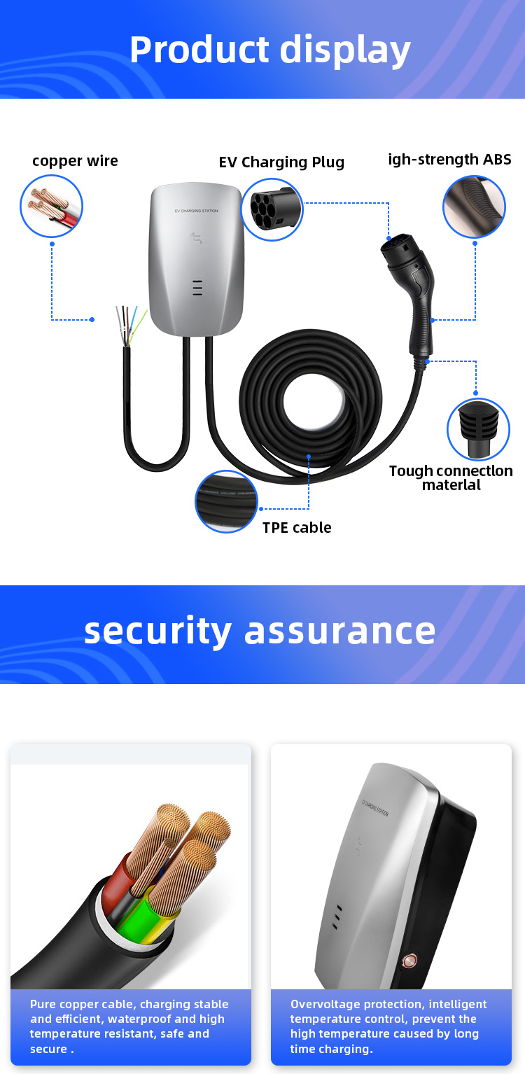 European Standards 1 Phase Current Switching 32A AC EV Charger Type2 Wallbox 7KW Electric Car EV Charging Station