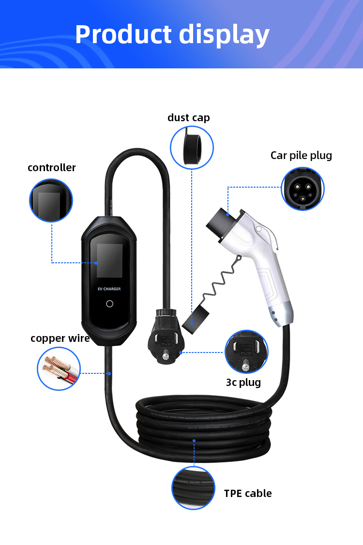 Car Charging Cable Type1 16A Portable Ev Charger Setec EV Charger for Car